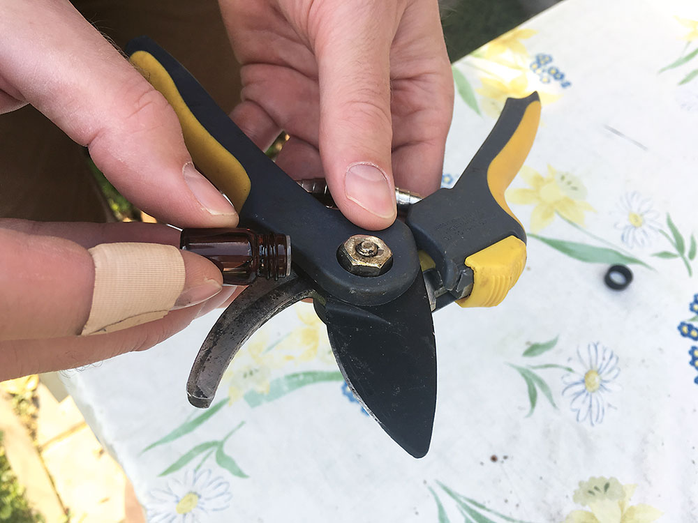 mazanie záhradných nožníc