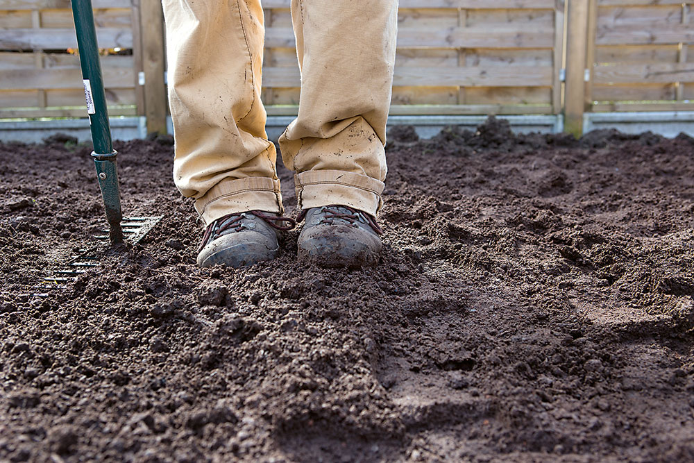 Navezte zeminu. Povrch vyrovnajte a navezte na plochu kvalitnú ornicu vo výške 2 až 3 cm. Potom ju nohami spevnite, prípadne prebytočnú pôdu presuňte na nižšie miesta.