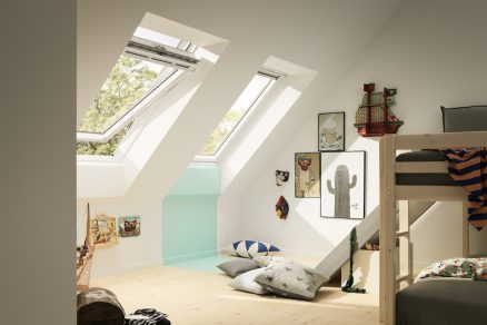 Detská izba so strešnými oknami a poschodovou posteľou