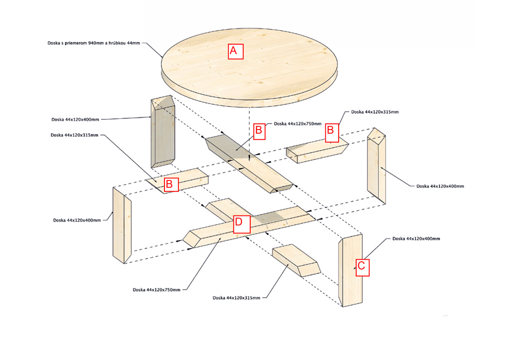 Nákres rozloženého konferenčného stolíka