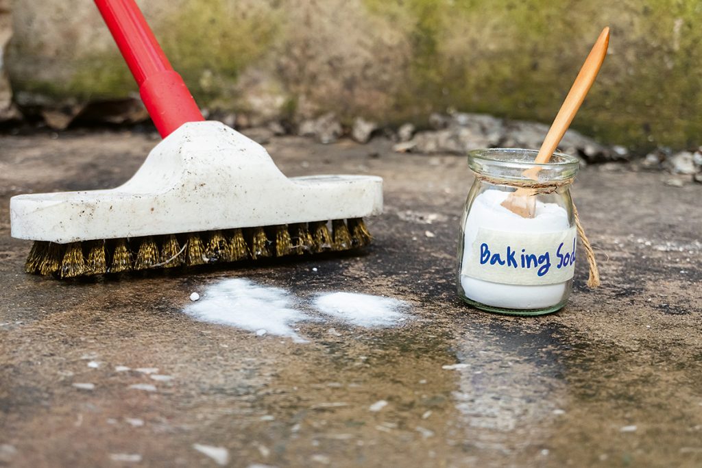 Sóda bikarbóna ako pomocník na odstraňovanie machu zo záhradných povrchov