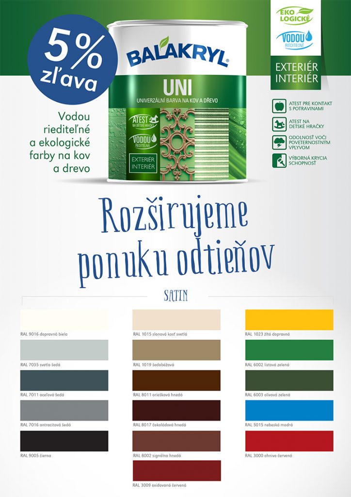 Rozšírená ponuka farebných odtieňov Balakryl Uni Satin