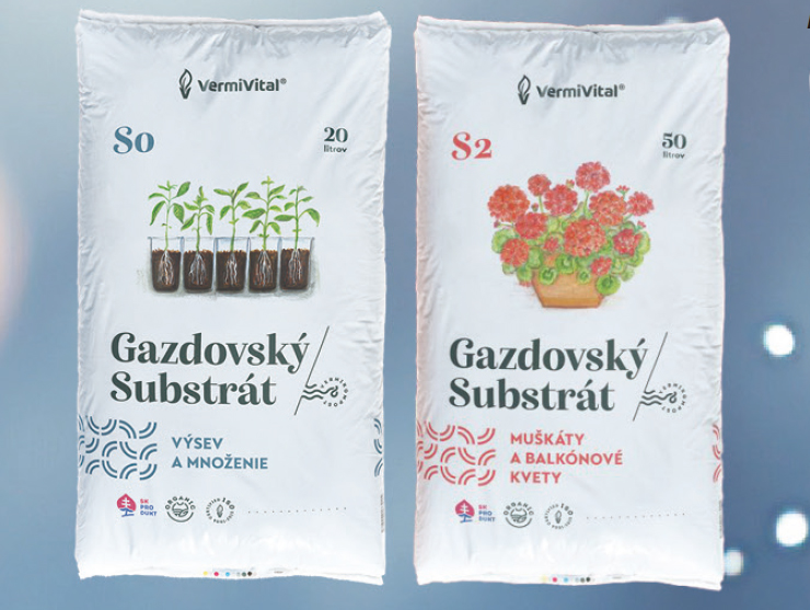 Balíček dvoch produktov Gazdovský substrát S0 výsev a množenie a Gazdovský substrát S2 Muškáty a balkónové kvety Vermivital