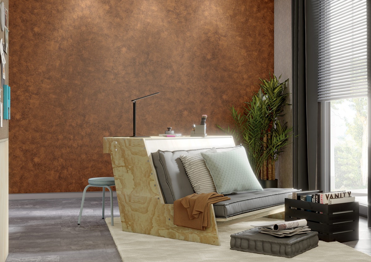 Hrdzavá farba v interiéri