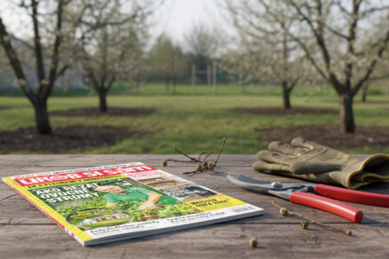 Časopis Urob si sám na stole so záhradnými nožnicami