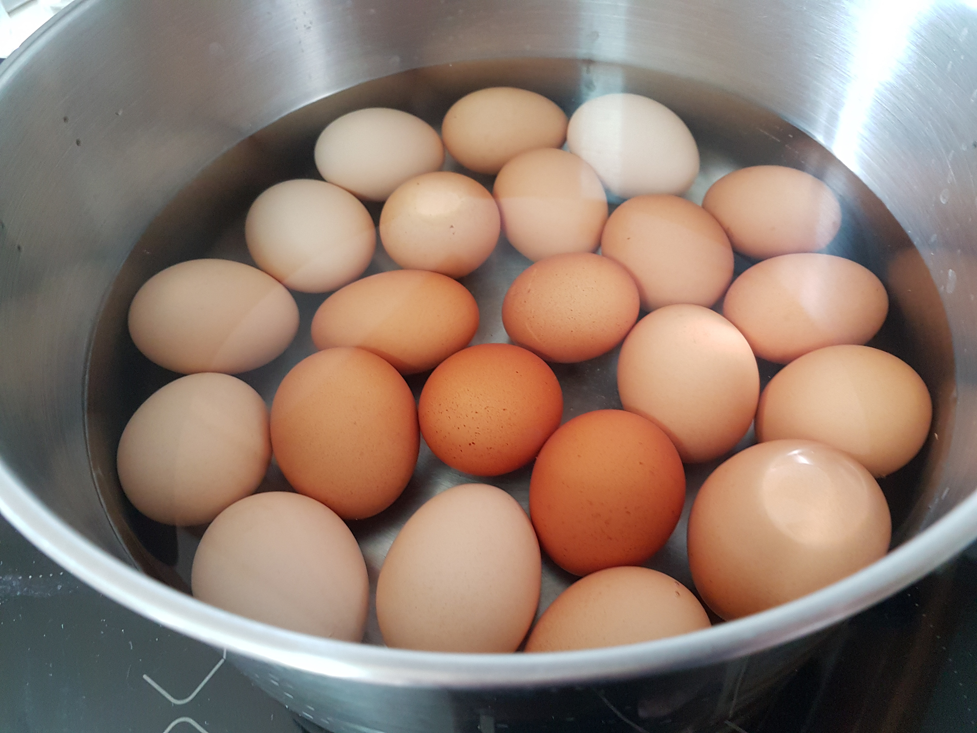 Uvarené vajcia sa chladia v studenej vode v hrnci