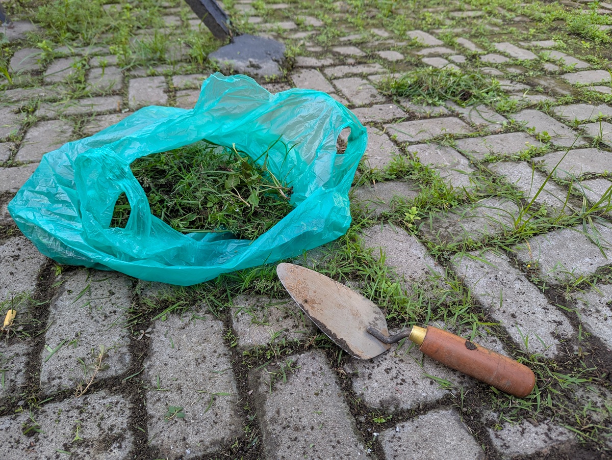 Mechanické čistenie zámkovej dlažby od buriny