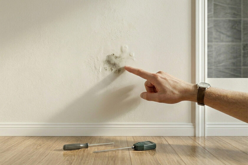 Vlhké miesto na stene, ktoré vzniklo zatekaním zo sprchy